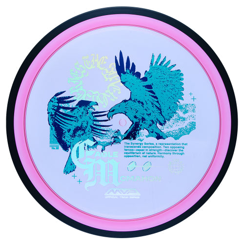 MVP Proton Resistor fairway driver disc, Eagle McMahon Synergy Series "Harmony Through Opposition" stamp, pink disc