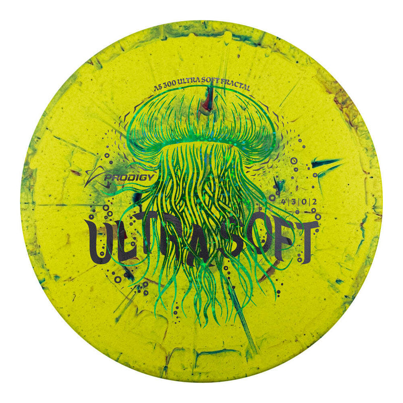 Prodigy 300 Ultra Soft Fractal A5 putt & approach disc, Twilight Tide stamp, green yellow disc
