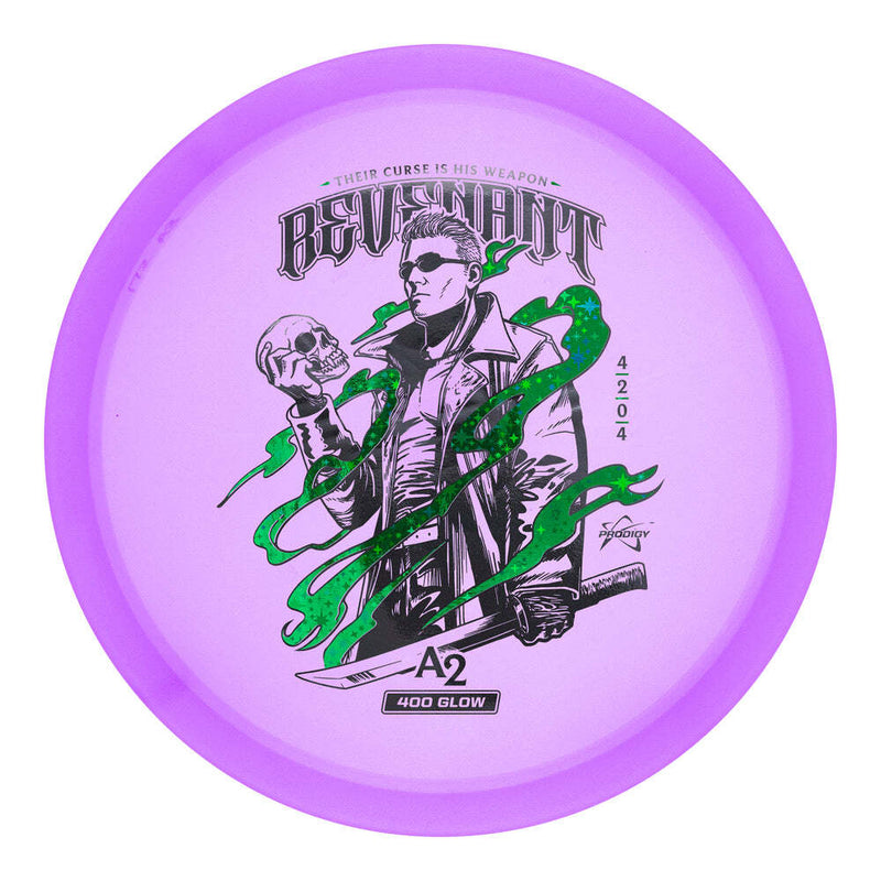 Prodigy 400 Glow A2 putt & approach disc, Revenant stamp, purple disc