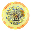 Prodigy 400 Spectrum Feedback driver disc, Brandon Brown 2025 Signature Series stamp, yellow and orange disc