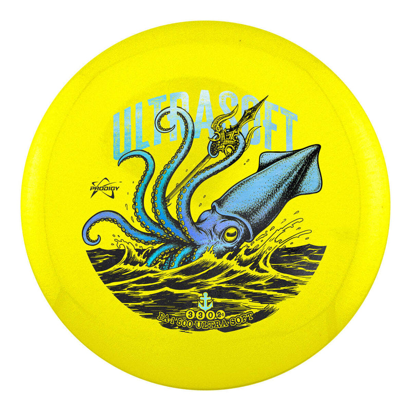 Prodigy 500 Ultra Soft PA-1 putt & approach disc, Tidal Tyrant stamp, yellow disc