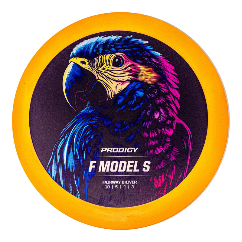 Prodigy ACE Line BaseGrip F Model S fairway driver disc, Retroflight Series stamp, orange disc