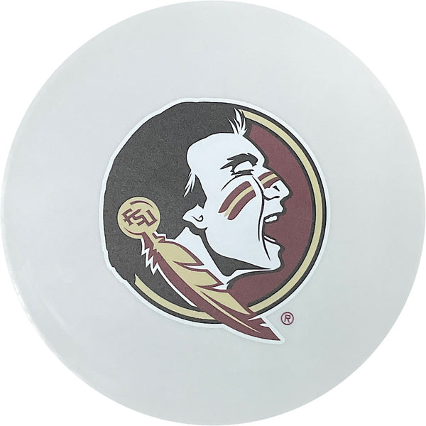 Prodigy ACE Line BaseGrip P Model OS putt & approach disc, FSU Florida State Seminoles stamp, white disc
