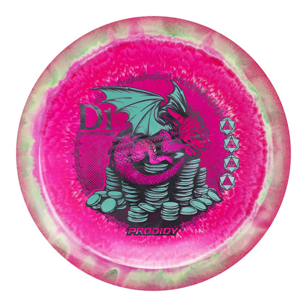 Prodigy AIR Spectrum D1 driver disc, Dragon's Hoard stamp, pink and light green disc