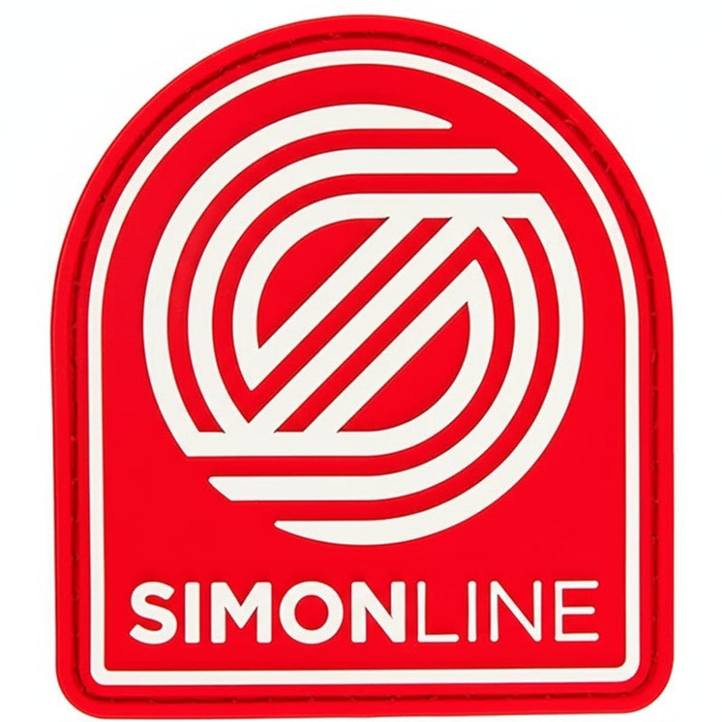 Simon Line Tag Logo Hook and Loop PVC Patch for disc golf bags, hats, and ZÜCA MOLLE panels – Red.
