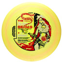 Streamline Neutron Boost driver disc, Eagle McMahon Archetype Series "The Mystic" stamp, yellow disc