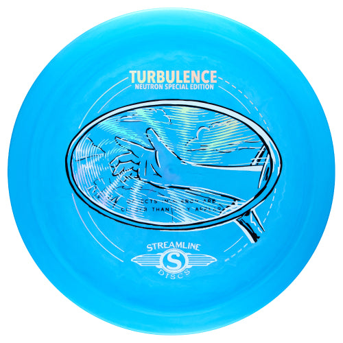 Streamline Neutron Turbulence fairway driver disc, Feel The Wind stamp, light blue disc