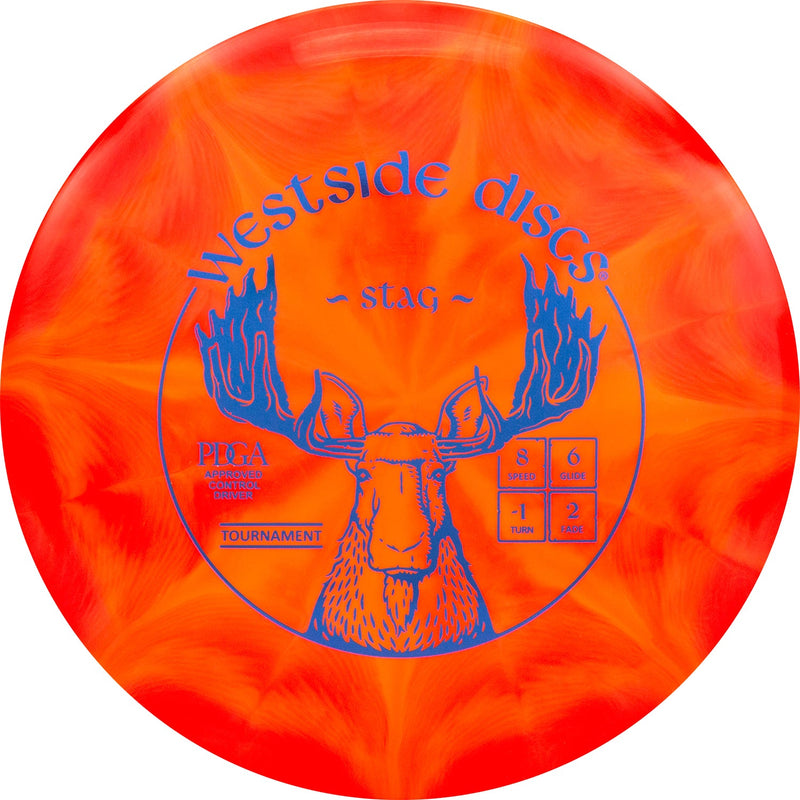 Westside Discs Tournament Burst Stag fairway driver disc, orange and light orange disc