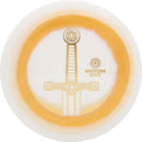 Westside Discs Tournament RIng Sword driver disc, white and gold disc with white rim