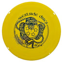 Westside Discs Tournament-X Adder driver disc, Nikko Locastro 2021 Team Series V2 With Flight Club Mini Overstamp stamp, yellow disc