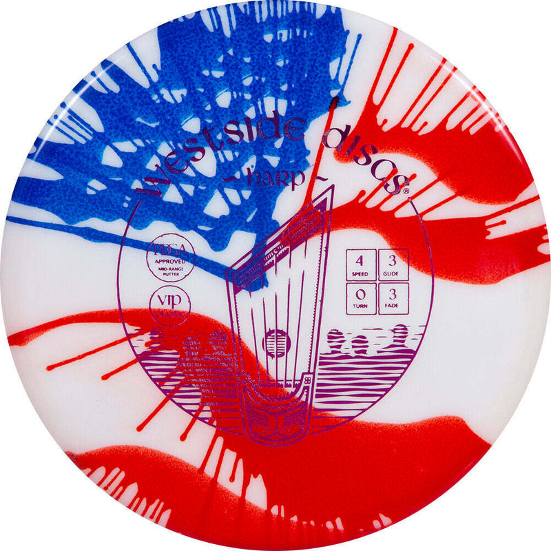 Westside Discs VIP Harp putt & approach disc, MyDye American Flag stamp, tie dye disc