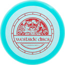 Westside Discs VIP Underworld driver disc, Shield Stamp stamp, turquoise disc