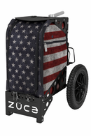 Zuca All Terrain Disc Golf Cart - Black Frame with Old Glory Insert Bag, Black All terrain Disc Golf Cart, Old Glory All Terrain Disc Golf Cart Insert Bag