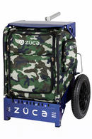 Zuca Backpack LG Disc Golf Cart, Moondust metallic blue Backpack LG Disc Golf Cart Frame, Woodland Camo Trekker LG Disc Golf Cart Insert Bag