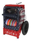 Zuca Trekker Disc Golf Cart - Red Frame With Old Glory Insert Bag