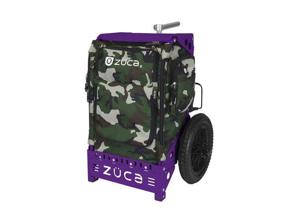 Zuca Trekker Disc Golf Cart - Purple Frame with Woodland Camo Insert Bag, Purple Backpack Frame, Woodland Camo Trekker Insert Bag, Disc Golf Cart, Zuca